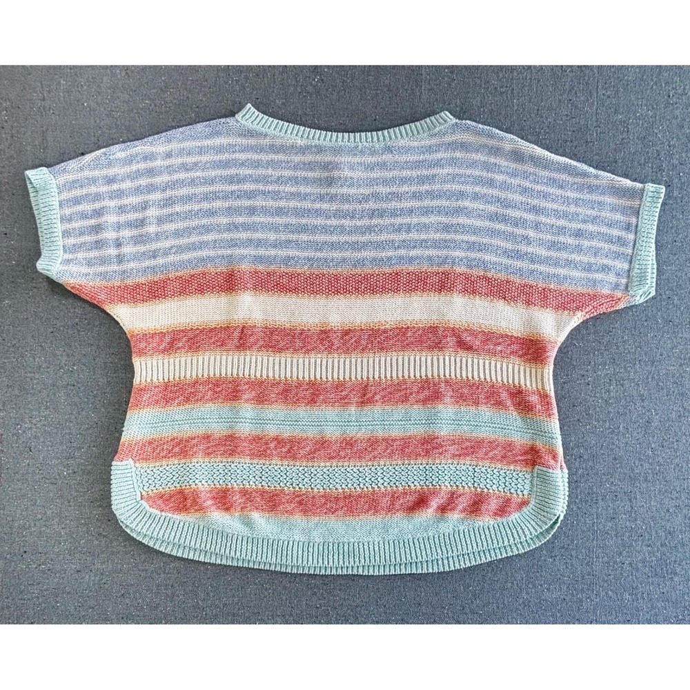 Chaps Womens Large Multi Color Striped Knit Short Sleeve Sweater Boxy Top L/G